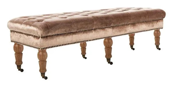Mink Brown Velvet Tufted Bench - Brass Nail Heads - The Mayfair Hall