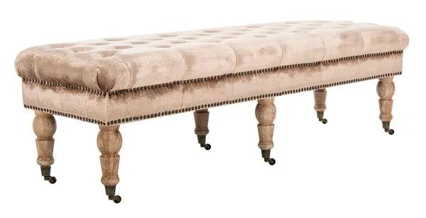 Mink Brown Velvet Tufted Bench - Brass Nail Heads - The Mayfair Hall