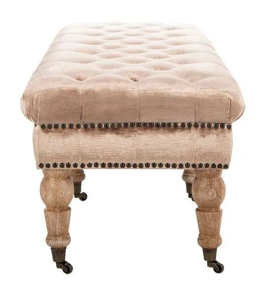 Mink Brown Velvet Tufted Bench - Brass Nail Heads - The Mayfair Hall