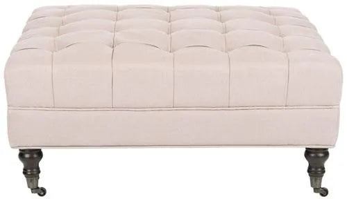 Cocktail Tufted Ottoman in Taupe Linen - The Mayfair Hall
