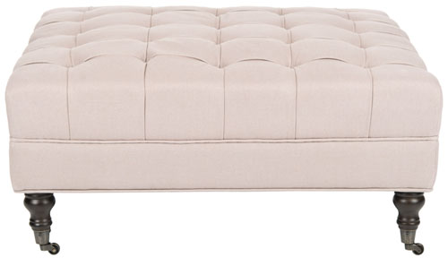 Cocktail Tufted Ottoman in Taupe Linen - The Mayfair Hall