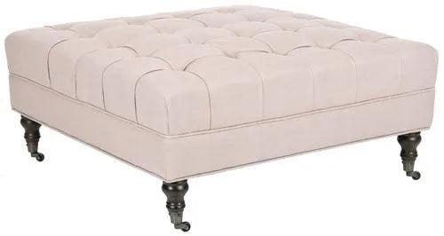 Clark Taupe Linen Cocktail Tufted Ottoman - The Mayfair Hall