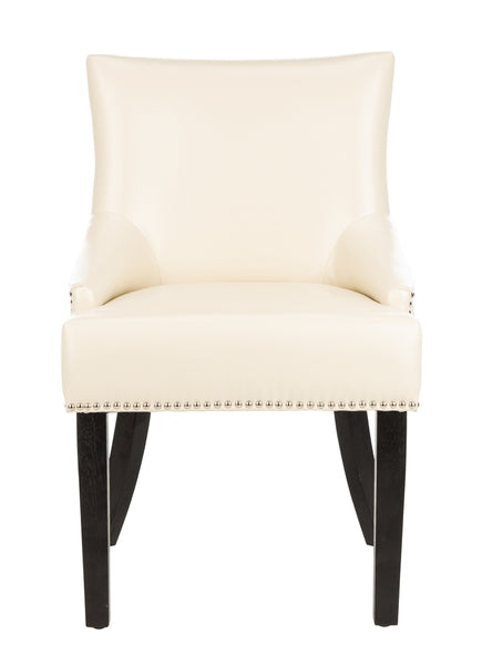 Rustic Black 19"H KD Side Chair in Cream Colored Leather Silver Nail Heads (Set of 2) - The Mayfair Hall