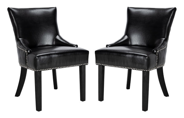 Rustic Black 19"H KD Side Chair in Black Leather Silver Nail Heads (Set of 2) - The Mayfair Hall
