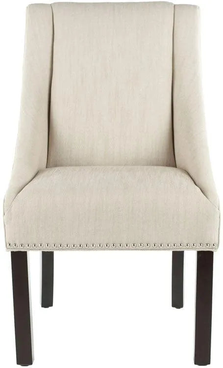 Beige-Espresso 20'' H Sloping Arm Dining Chair - Silver Nail Heads (Set of 2) - The Mayfair Hall