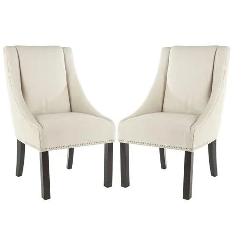 Beige-Espresso 20'' H Sloping Arm Dining Chair - Silver Nail Heads (Set of 2) - The Mayfair Hall