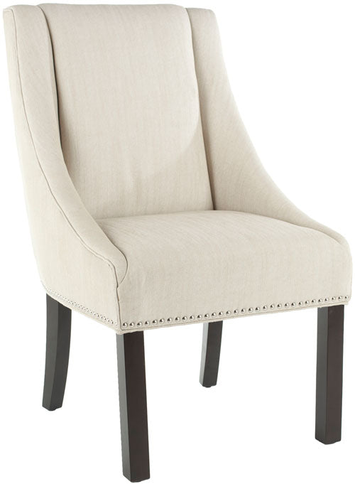 Beige-Espresso 20'' H Sloping Arm Dining Chair - Silver Nail Heads (Set of 2) - The Mayfair Hall