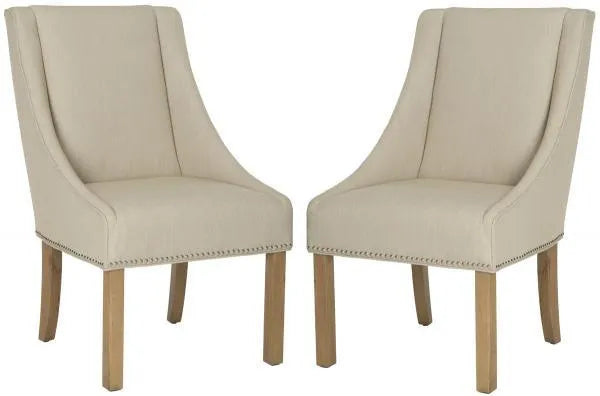 Beige 20'' H Sloping Arm Dining Chair - Silver Nail Heads (Set of 2) - The Mayfair Hall