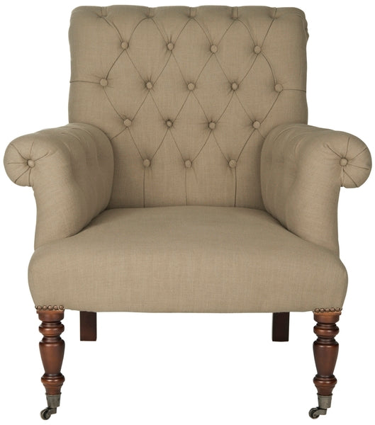 Bennet Taupe Linen Tufted Edwardian Club Chair - The Mayfair Hall