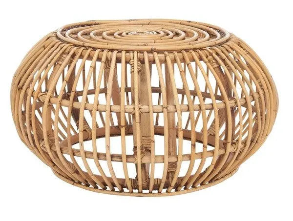 Round Honey Brown Wash Rattan Ottoman - The Mayfair Hall
