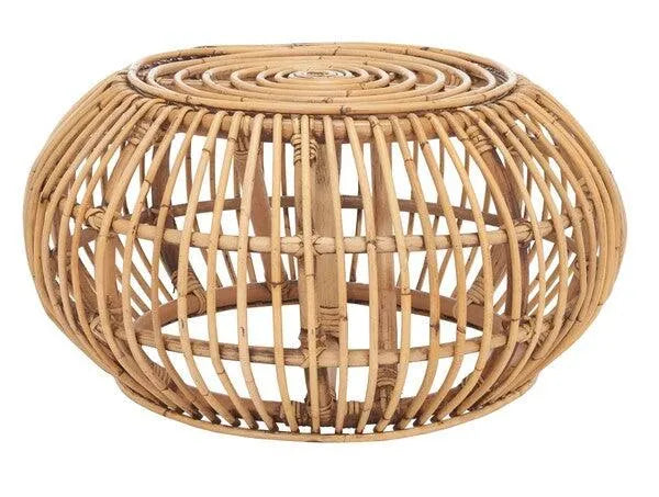 Jacynda Round Honey Brown Wash Rattan Ottoman - The Mayfair Hall