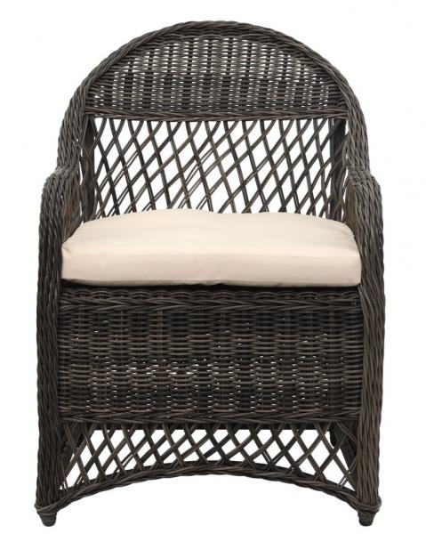 Grey Wicker Arm Chair With Beige Cushion - The Mayfair Hall