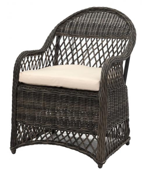 Grey Wicker Arm Chair With Beige Cushion - The Mayfair Hall