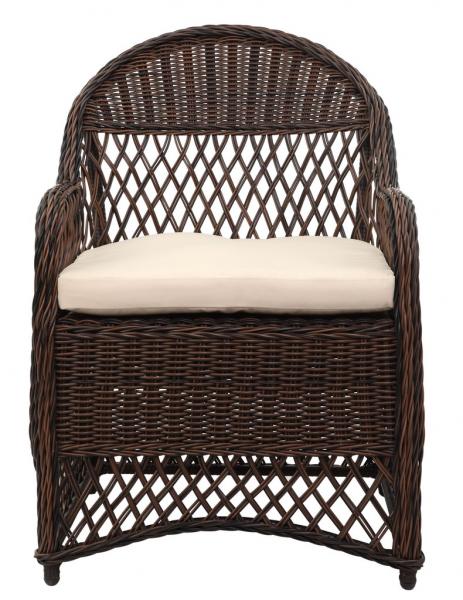 Brown Wicker Arm Chair With Beige Cushion - The Mayfair Hall