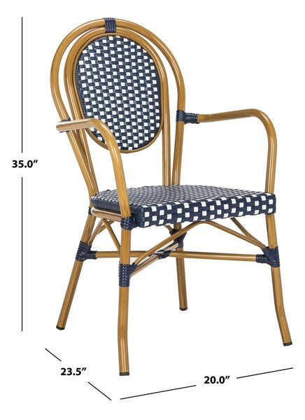 Rosen Navy-White Indoor Outdoor Wicker Bistro Arm Chairs (Set of 2) - The Mayfair Hall