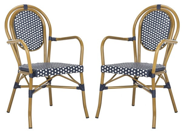 Navy-White Woven Wicker Bistro Arm Chairs ( Set of 2) - The Mayfair Hall