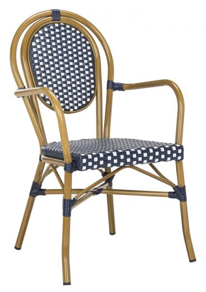 Rosen Navy-White Indoor Outdoor Wicker Bistro Arm Chairs (Set of 2) - The Mayfair Hall