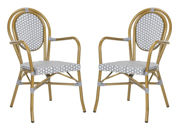 Grey-White Woven Wicker Arm Chairs ( Set of 2) - The Mayfair Hall