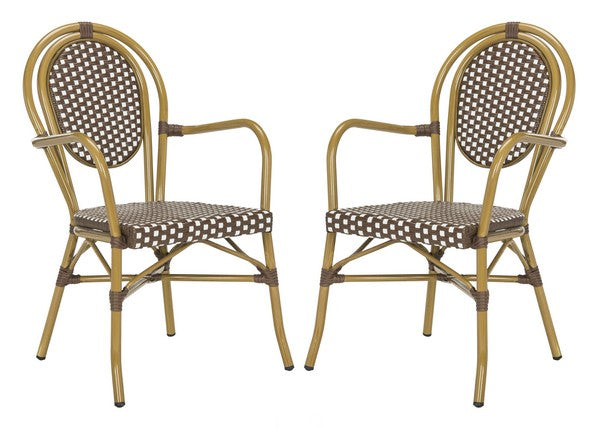 Rosen Brown Wicker French Bistro Outdoor Arm Chair (Set of 2) - The Mayfair Hall