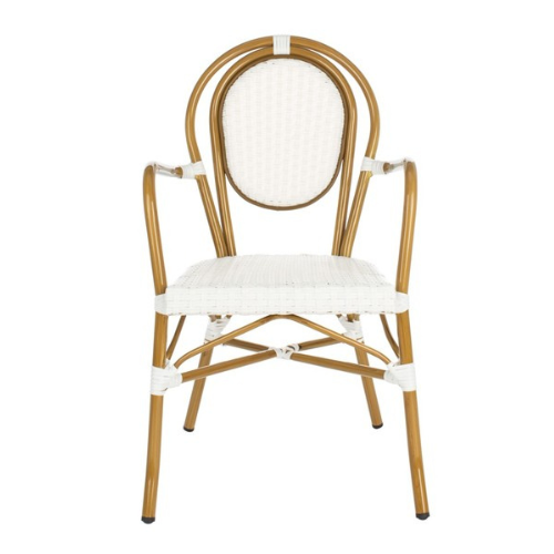 Rosen White Woven Indoor Outdoor Wicker Bistro Arm Chair (Set of 2) - The Mayfair Hall