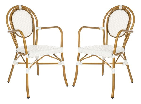 White Woven Wicker Bistro Arm Chairs ( Set of 2) - The Mayfair Hall