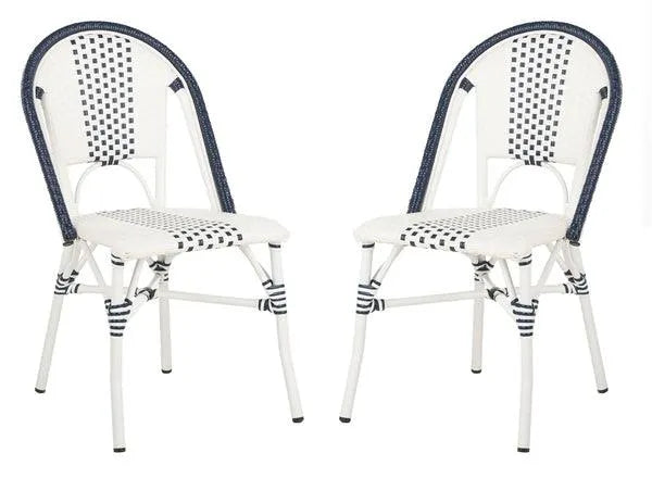 Zoya Navy-White Wicker Indoor Outdoor Dining Chair (Set of 2) - The Mayfair Hall