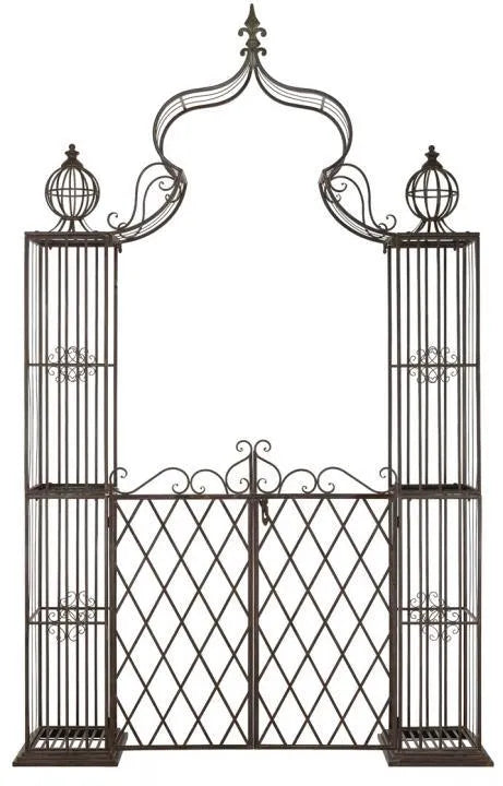 Beatrix Rustic Brown Iron Outdoor Garden Arbor - The Mayfair Hall