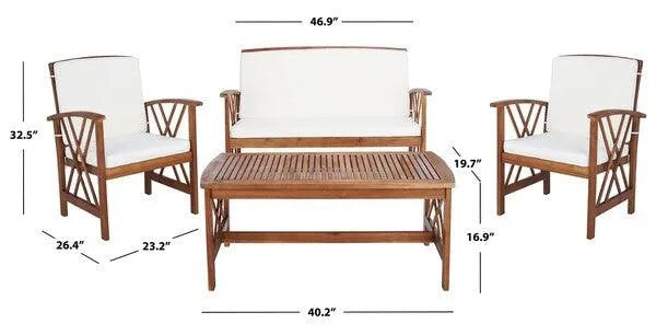 Safavieh Fontana Natural Double-X Motif Outdoor Lounge Set (4 Piece Set)