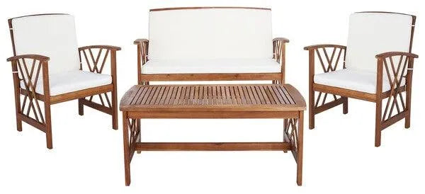 Safavieh Fontana Natural Double-X Motif Outdoor Lounge Set (4 Piece Set)