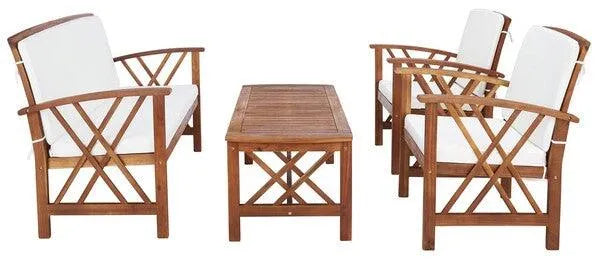 Safavieh Fontana Natural Double-X Motif Outdoor Lounge Set (4 Piece Set)