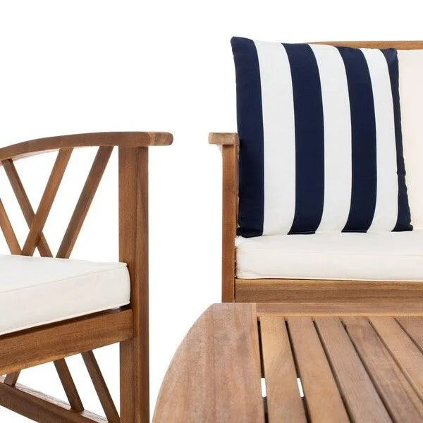 Safavieh Fontana Double-X Motif Outdoor Lounge Set with Accent Pillows (4 Piece Set)