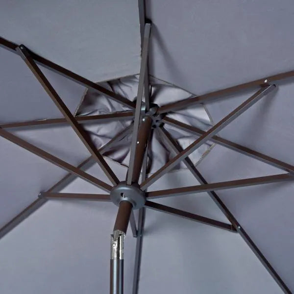 9ft Grey-White Auto Tilt Fringe Outdoor Umbrella - The Mayfair Hall