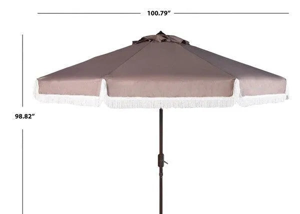 9ft Grey-White Auto Tilt Fringe Outdoor Umbrella - The Mayfair Hall