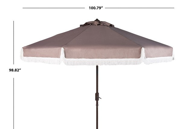 9ft Grey-White Auto Tilt Fringe Outdoor Umbrella - The Mayfair Hall