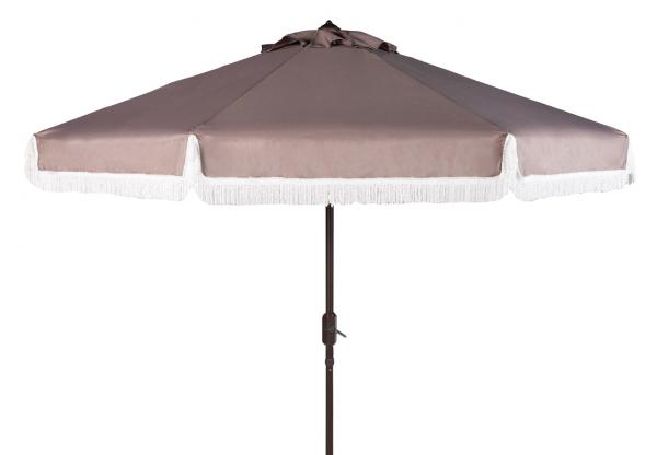 9ft Grey-White Auto Tilt Fringe Outdoor Umbrella - The Mayfair Hall