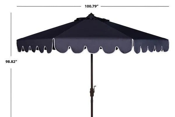 9ft Modern Auto Tilt Scalloped Crank Umbrella in Navy-White - The Mayfair Hall