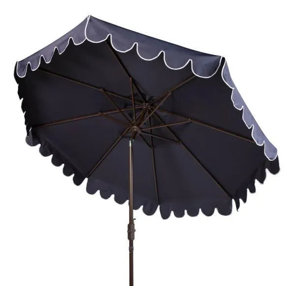 9ft Modern Auto Tilt Scalloped Crank Umbrella in Navy-White - The Mayfair Hall