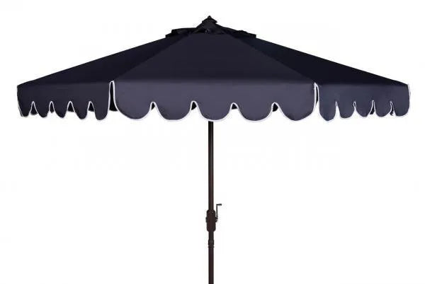 9ft Modern Auto Tilt Scalloped Crank Umbrella in Navy-White - The Mayfair Hall