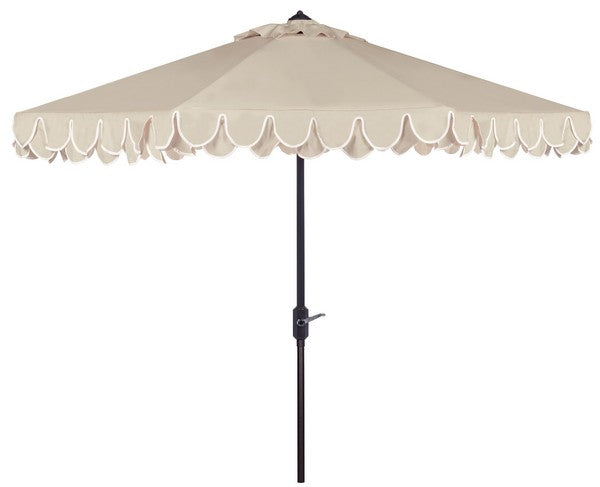 Elegant Valance Beige-White Round Umbrella (11ft) - The Mayfair Hall