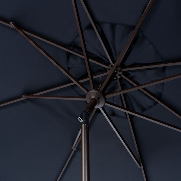 Milan Fringe Navy-White Round Crank Umbrella (11ft) - The Mayfair Hall