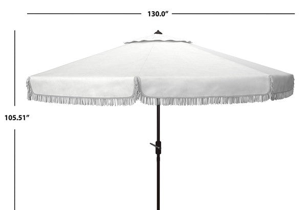 Milan Fringe White Round Crank Umbrella (11ft) - The Mayfair Hall