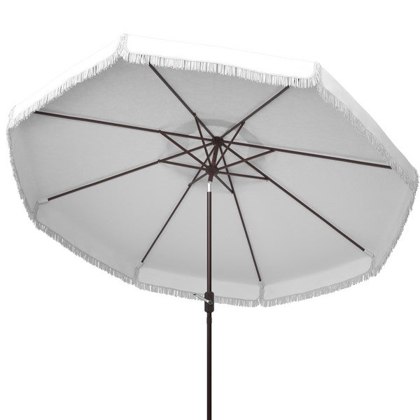 11 ft White Round Fringe Crank Umbrella - The Mayfair Hall