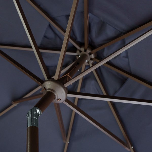 11ft Navy-White Round Crank Umbrella - The Mayfair Hall