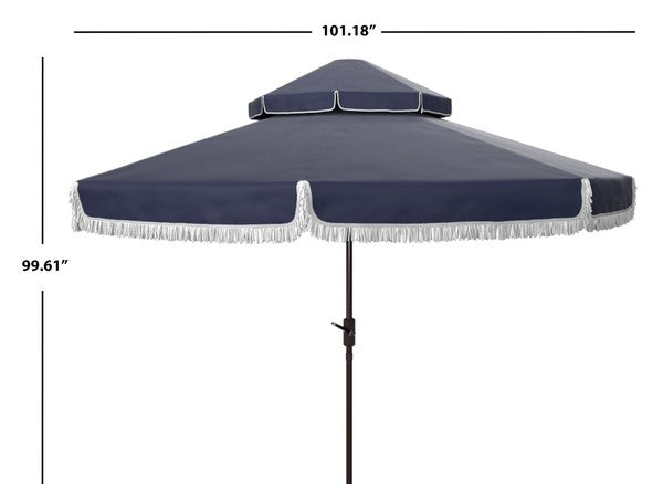 Milan Navy Double Top Fringe Crank Umbrella (9ft) - The Mayfair Hall
