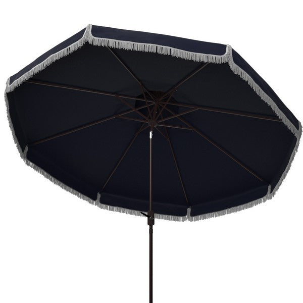 Milan Navy Double Top Fringe Crank Umbrella (9ft) - The Mayfair Hall
