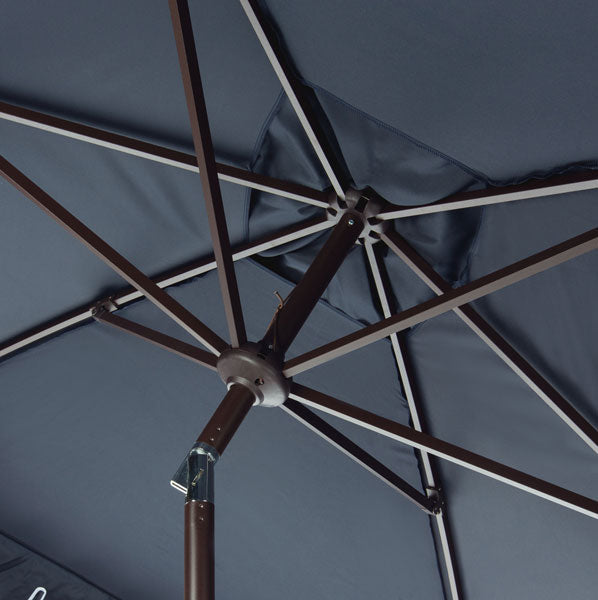Elegant Valance Navy-White Rectangular Lounge Umbrella - The Mayfair Hall