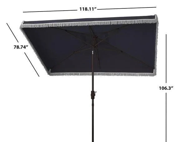 Milan Navy-White Fringe Crank Rectangular Umbrella (6.5 X 10 Ft) - The Mayfair Hall