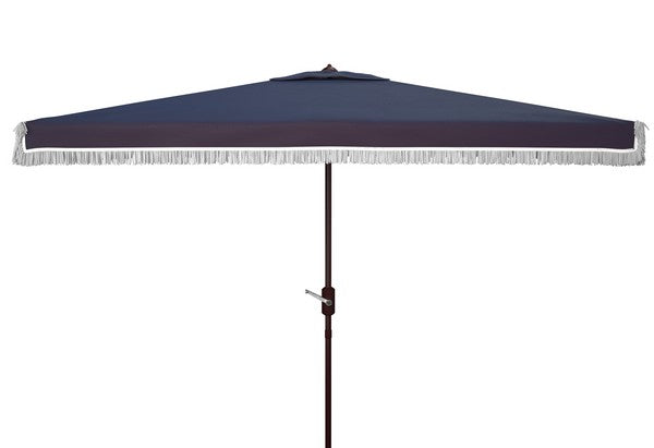 Milan Navy-White Fringe Crank Rectangular Umbrella (6.5 X 10 Ft) - The Mayfair Hall