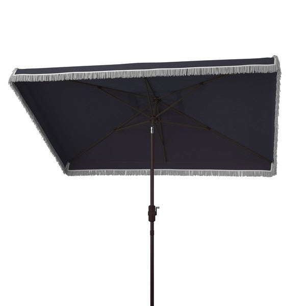 Milan Navy-White Fringe Crank Rectangular Umbrella (6.5 X 10 Ft) - The Mayfair Hall