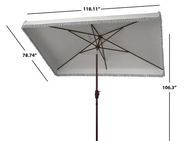 Safavieh Milan White Rectangular Fringe Crank Umbrella